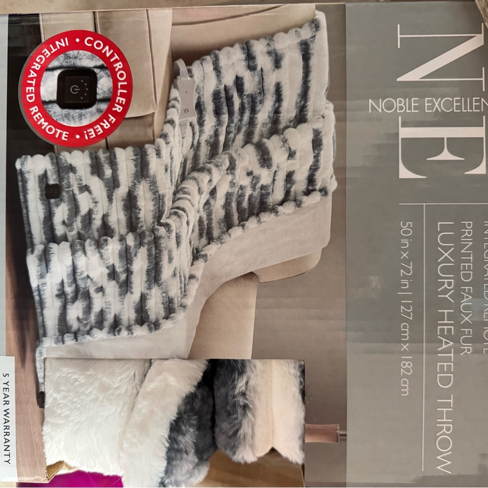Gray and White Plush Blanket with Textured Design